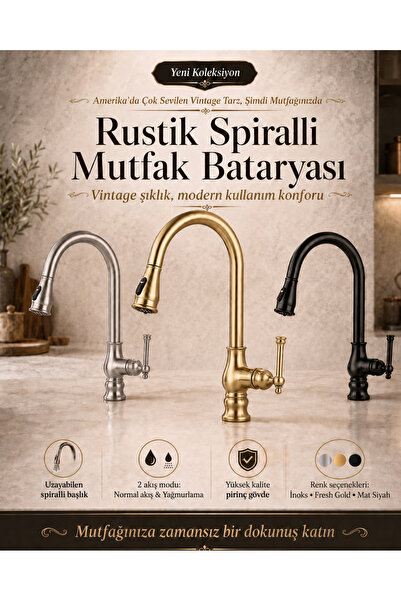 DUREVO Rustic American Model Spiral Kitchen Sink Faucet - 3 Different Flow Modes
