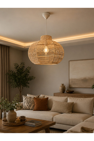 Turkish Belkıs Rattan Rattan Bambu Hasır Makrome Sarkıt Avize 40 cm çap