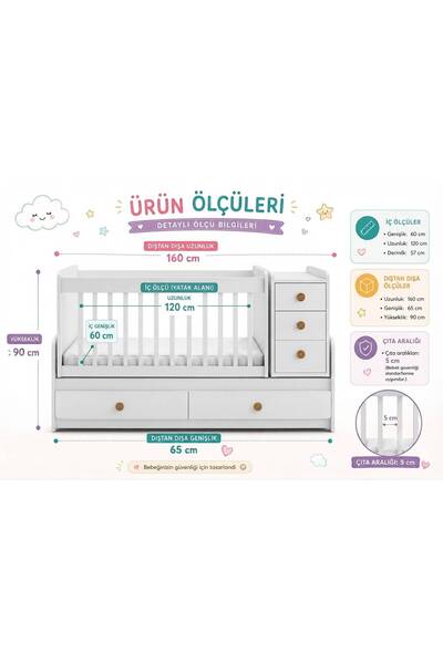BANANA BABY RÜYA YATAK HEDİYELİ anneyanı Sallanır Çekmeceli Büyüyen Beşik