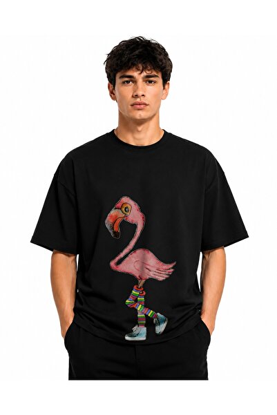 Inscriptie Tricou Unisex Bumbac Premium Casual " Flamingo cu ciorapi "