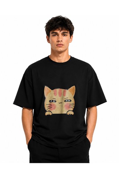 Inscriptie Unisex Premium Cotton Casual T-Shirt "Cute cat"