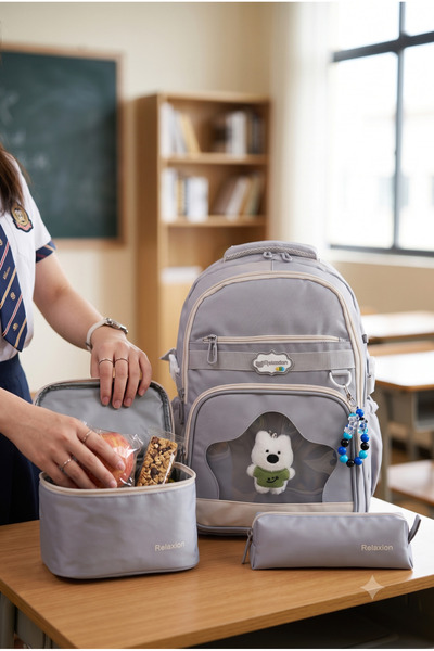 Relaxion Set of 3 Children's Primary School Bags with Pen Holder and Lunch Ba...