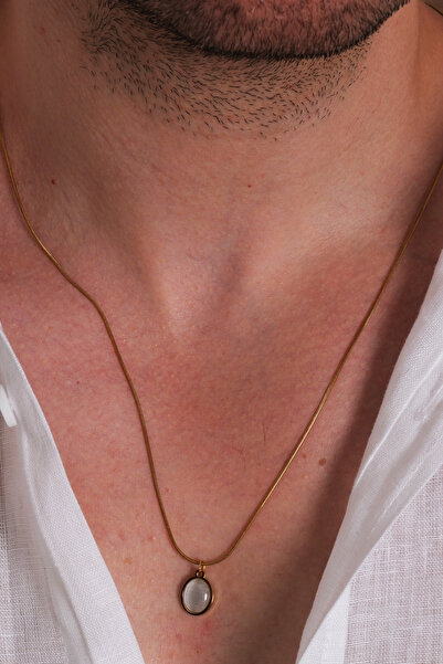 Fjellor Jorveth Men's Stainless Steel Necklace with Gray Natural Stone Detail...