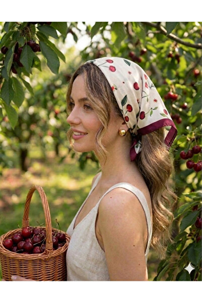 TREND DOKUNUŞ 50-50 SATEN KADIN KİRAZLI FULAR BANDANA