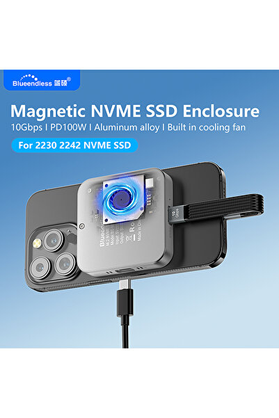 Choice علبة BS-M3NF Blueendless المغناطيسية لـ M2 2230 2242 NVMe SSD مع مروحة...