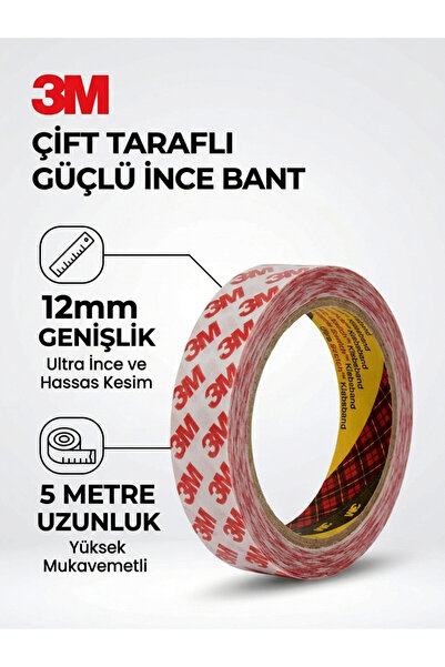 Dünya Magnet 3m Çift Taraflı Güçlü Ince Bant 12 Mm Genişlik X 5 Metre