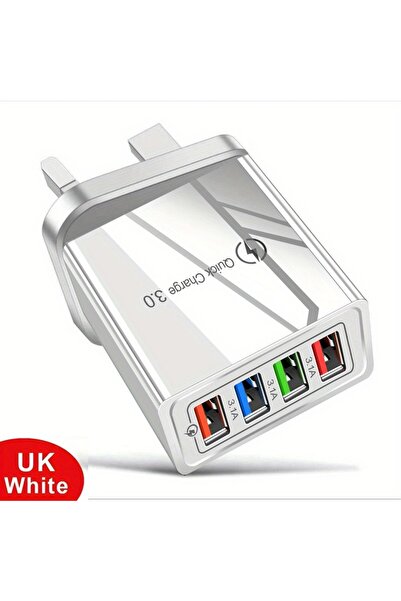 Choice UK WHITE EU US Plug 3A USB Charger Multi Port 4 USB Quick Charge 3.0 F...
