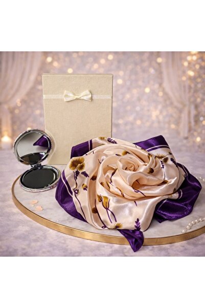 velve Set pentru femei, cu esarfa eleganta satinata si oglinda, in cutie cado...