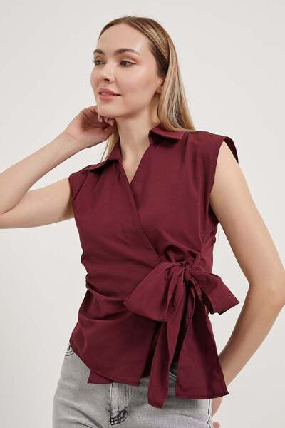 Arma Life ARMALIFE 4803 Side Tie Sleeveless Double-Breasted Blouse