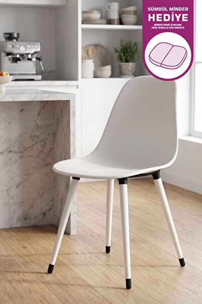 VİLİNZE Eames Beyaz Ahşap Ayak Plastik Beyaz Sandalye