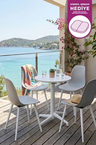VİLİNZE Tilia Plastik Bahçe Balkon Bistro Seti Katlanır Masa 60*60 cm (1+4 Set)