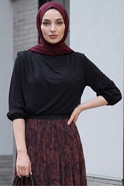Modamorfo Sendy Blouse with Gathered Shoulders and Padding Inside - Black