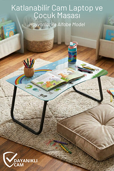Nandy Kids Sklopivi stonič za laptop sa staklenom površinom, sa životinjama i...