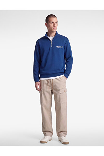 Koton Cotton Long Sleeve Printed Half Zipper Sweatshirt