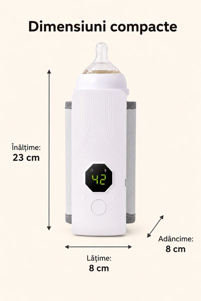 RAVIAN Încălzitor Biberon Portabil, Reîncărcabil USB, Display Digital cu Senzor de Temperatură