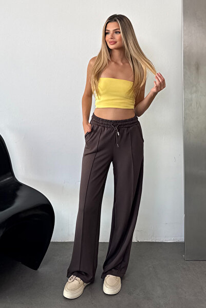 GİYSA Women's Adjustable Waist Double Pocket Sweatpants Brown - Ms0001274