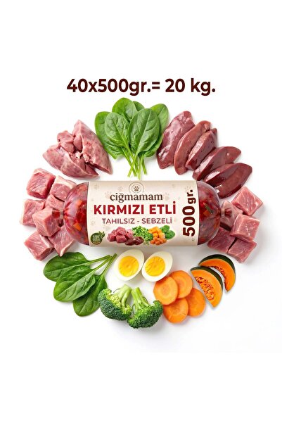 Çiğmamam Barf Kırmızı Etli Tahılsız Sebzeli Barf Köpek Maması 20 Kg - 500 g x 40