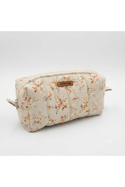 Elisss Design Women's Floral Patterned Makeup Bag Beige Bag Organizer, Skinca...