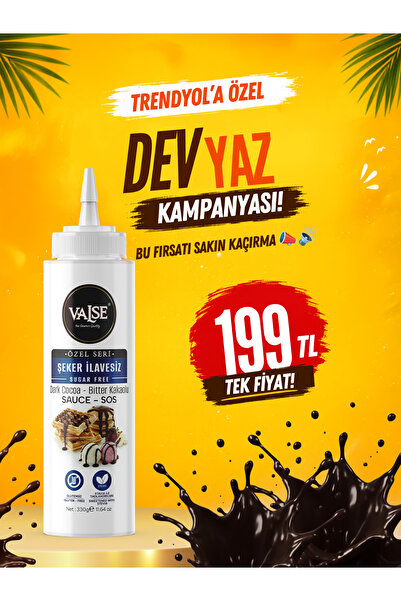 Valse Şeker İlavesiz (Stevia'lı) Bitter Kakaolu Sos (Glutensiz) 330 Gr Waffle...
