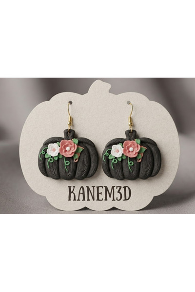 Kanem3D أقراط على شكل قرع مزهر - تصميم خاص على شكل قرع أسود للنساء (خفيفة الوزن)