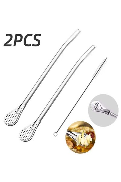 Choice 2 straw 1 brush 2Pcs Detachable Illa Filter Straw Stainless Steel Stra...