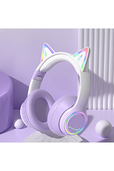 Choice3 PURPLE RGB Cat Ear Bluetooth Headphones For Girls Gradient Wireless H...