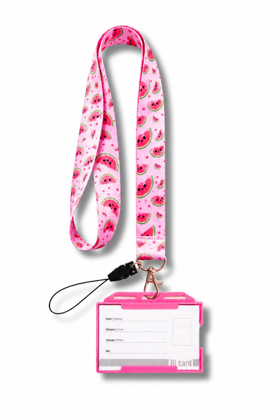 excarpin Pink Cute Watermelon Patterned Neck Lanyard and Card Holder Set of Two