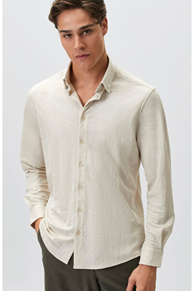 Network Slim Fit Bej Uzun Kol Örme Gömlek