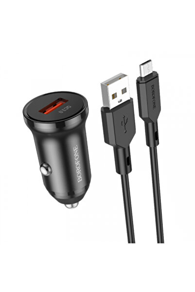 Borofone Incarcator Auto Cu Cablu microUSB BZ18, 18W, 3A, 1 x USB-A, Negru