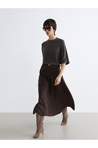 LC Waikiki Two Mt Shop Quality A-Line Skirt with Belted Waist and Suede Look