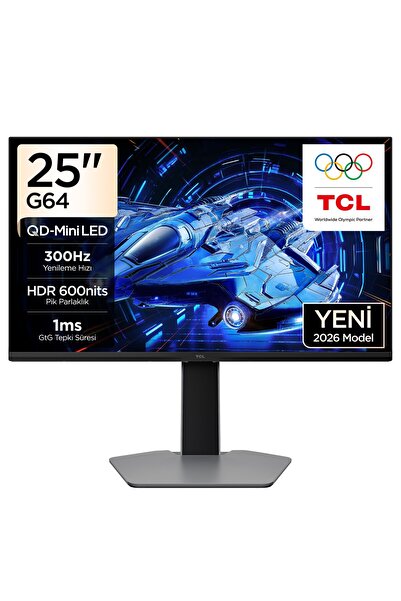 TCL 25G64 25 İnç FHD QD-Mini LED Oyuncu Monitörü, 300 Hz, 1 ms GTG, HDR600, F...