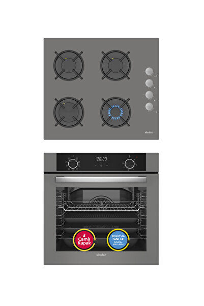 Simfer 10 Fonksiyon Airfry Gri 2'li Ankastre Set (Fırın + Ocak)