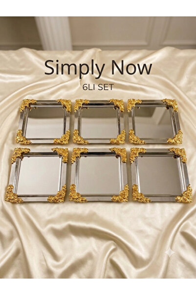 Simply Now Gold/Gümüş Aynalı Tepsi 22x22cm Şık Sunum & Söz Nişan Çikolata Kah...