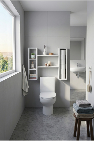 papi-co Klozet Üstü Banyo Rafı Duvara Monte Çok Amaçlı Banyo Dolabı Düzenleyi...