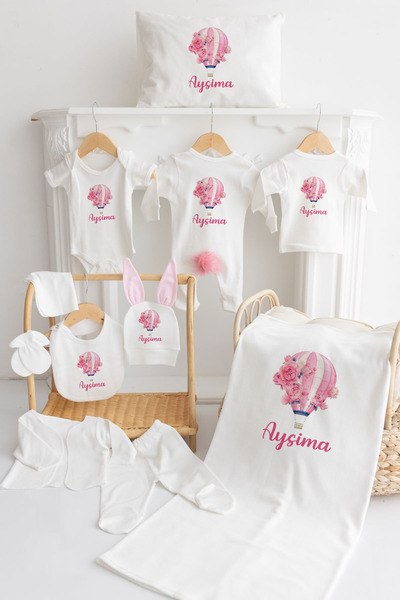 Bebe wini İsme Özel %100 Pamuk Baskılı 11'li Organik Bebek tavşanlı set (MN171)