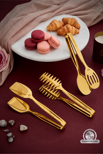 Seral Table Ready 3'lü Çelik Maşa Seti Gold