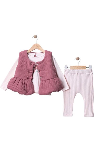 Efemkids 3-Piece Baby Set with Muslin Vest, Bow-Knot Jacket + Floral Print Lo...