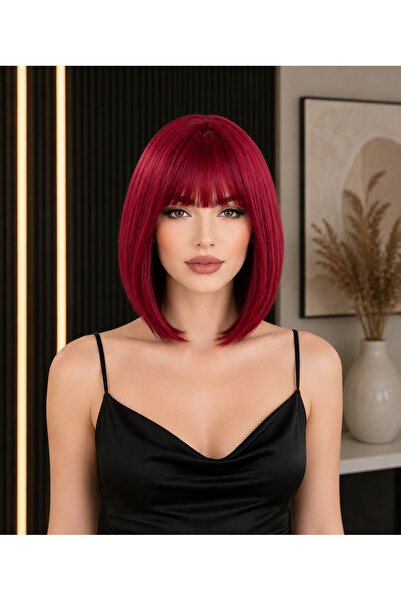 Makromehome Luxury Kızıl Kısa Küt Perçemli Vip Peruk