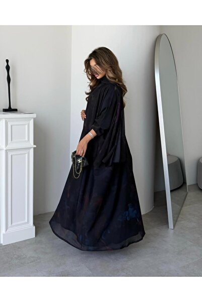 OLGA-ABAYA Elegant and Fashionable Abaya from Allga, Chiffon Fabric with Lini...