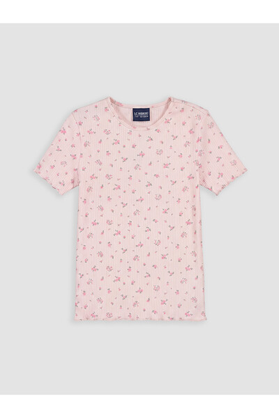 LC Waikiki Trendlucky Floral Girl's T-Shirt with Oval Neckline and Difference...