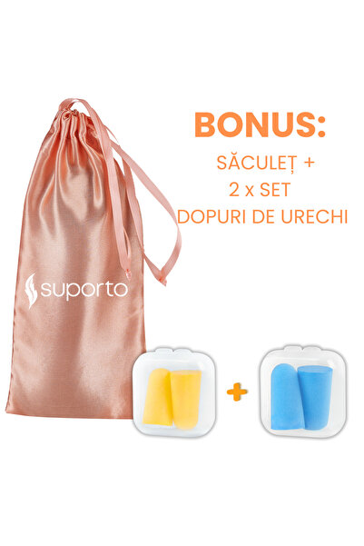 Suporto Mască de somn 3D pentru somn liniștit, calitate premium, blochează lumina, cu husă roz piersică, dopuri de urechi