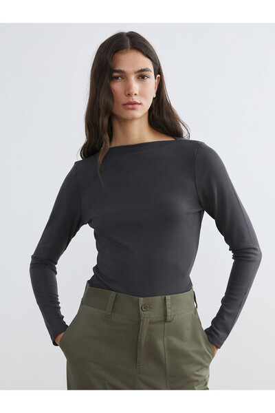 LC Waikiki Peak New Season Boat Neck Corded Fabric Blouse