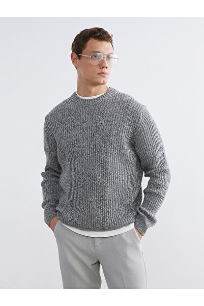 LC Waikiki Lcw Vision Gray Knitwear Flat Oval Collar Men's Sweater with Nevav...