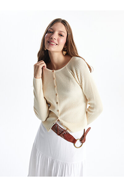 LC Waikiki Nevavm Oval Collar Women's Knitwear Cardigan with a Difference