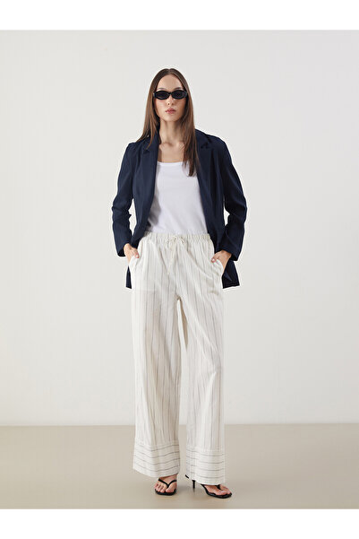 LC Waikiki Trendlucky Women's Striped Linen Blend Trousers with Elastic Waist