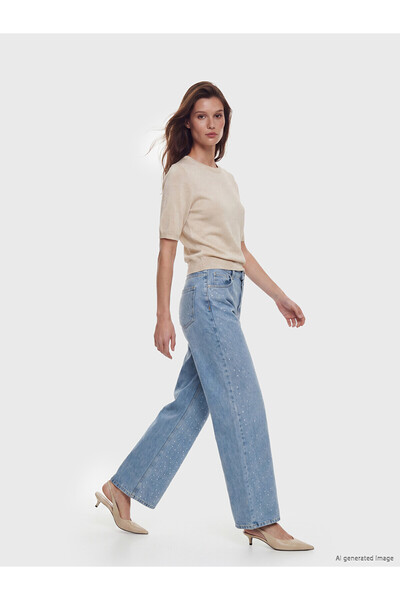 LC Waikiki Alita City Wideleg Women's Jean Pants with Stone Detail