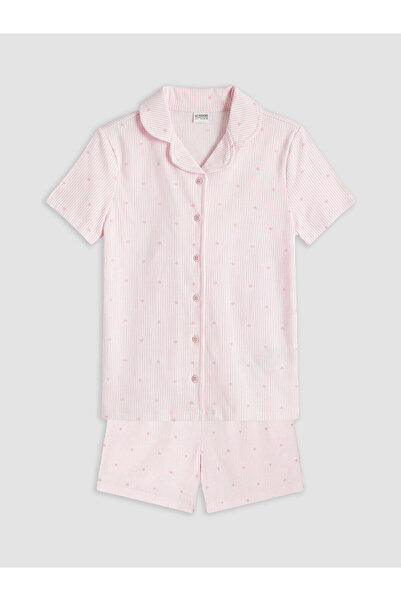 LC Waikiki Peak New Season Shirt Collar Girls' Shorts Pajama Set