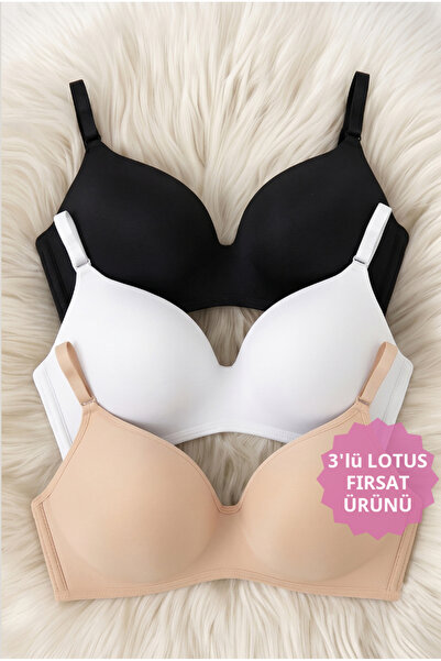 CHOCHO Kadın Lotus Dolgusuz Telli Toparlayıcı 3'lü Sütyen Takımı