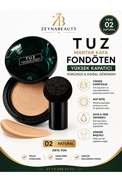 ZEYNABEAUTY Tuz Fondöten Yüksek Kapatıcı Mantar Kafa Süngerli 02