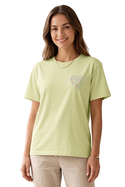 DK DAKSEL Women's Floral Heart Printed Crew Neck Cotton T-Shirt